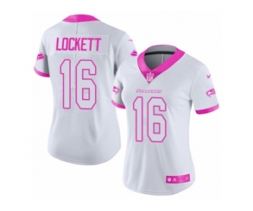 Women's Nike Seattle Seahawks #16 Tyler Lockett Limited White-Pink Rush Fashion NFL Jersey