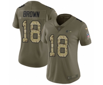 Women's Nike Seattle Seahawks #18 Jaron Brown Limited Olive Camo 2017 Salute to Service NFL Jersey