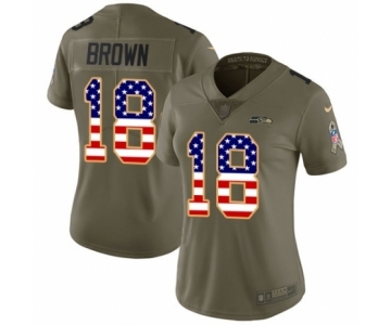 Women's Nike Seattle Seahawks #18 Jaron Brown Limited Olive USA Flag 2017 Salute to Service NFL Jersey