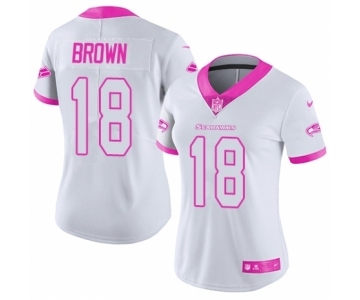 Women's Nike Seattle Seahawks #18 Jaron Brown Limited White Pink Rush Fashion NFL Jersey