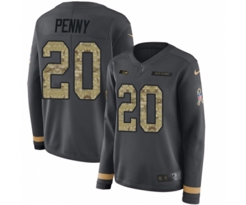 Women's Nike Seattle Seahawks #20 Rashaad Penny Limited Black Salute to Service Therma Long Sleeve NFL Jersey