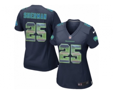 Women's Nike Seattle Seahawks #25 Richard Sherman Limited Navy Blue Strobe NFL Jersey