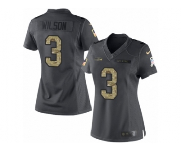 Women's Nike Seattle Seahawks #3 Russell Wilson Limited Black 2016 Salute to Service NFL Jersey