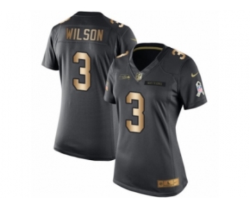 Women's Nike Seattle Seahawks #3 Russell Wilson Limited Black Gold Salute to Service NFL Jersey