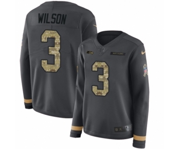 Women's Nike Seattle Seahawks #3 Russell Wilson Limited Black Salute to Service Therma Long Sleeve NFL Jersey