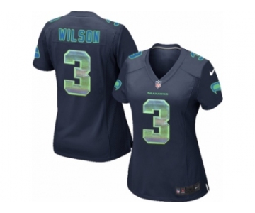 Women's Nike Seattle Seahawks #3 Russell Wilson Limited Navy Blue Strobe NFL Jersey