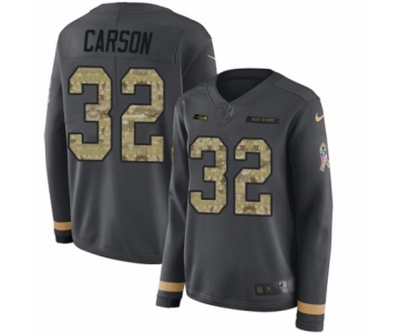 Women's Nike Seattle Seahawks #32 Chris Carson Limited Black Salute to Service Therma Long Sleeve NFL Jersey