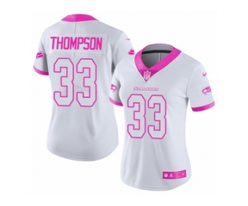 Women's Nike Seattle Seahawks #33 Tedric Thompson Limited White Pink Rush Fashion NFL Jersey