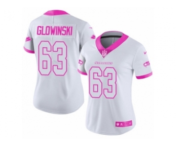 Women's Nike Seattle Seahawks #63 Mark Glowinski Limited White-Pink Rush Fashion NFL Jersey