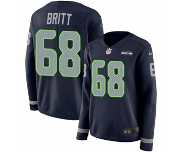 Women's Nike Seattle Seahawks #68 Justin Britt Limited Navy Blue Therma Long Sleeve NFL Jersey