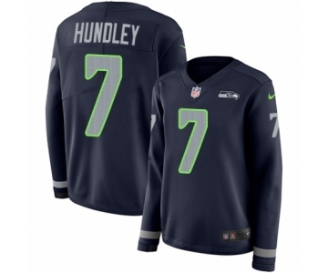 Women's Nike Seattle Seahawks #7 Brett Hundley Limited Navy Blue Therma Long Sleeve NFL Jersey