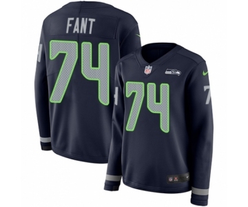 Women's Nike Seattle Seahawks #74 George Fant Limited Navy Blue Therma Long Sleeve NFL Jersey