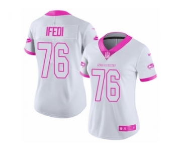 Women's Nike Seattle Seahawks #76 Germain Ifedi Limited White-Pink Rush Fashion NFL Jersey