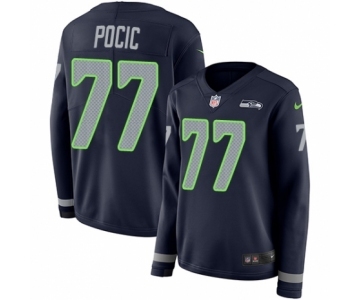 Women's Nike Seattle Seahawks #77 Ethan Pocic Limited Navy Blue Therma Long Sleeve NFL Jersey