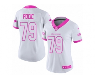 Women's Nike Seattle Seahawks #79 Ethan Pocic Limited White Pink Rush Fashion NFL Jersey