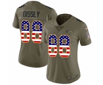 Women's Nike Seattle Seahawks #88 Will Dissly Limited Olive USA Flag 2017 Salute to Service NFL Jersey