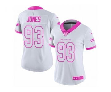 Women's Nike Seattle Seahawks #93 Nazair Jones Limited White Pink Rush Fashion NFL Jersey