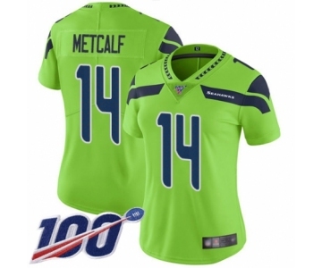 Women's Seattle Seahawks #14 D.K. Metcalf Limited Green Rush Vapor Untouchable 100th Season Football Jersey