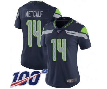 Women's Seattle Seahawks #14 D.K. Metcalf Navy Blue Team Color Vapor Untouchable Limited Player 100th Season Football Jersey