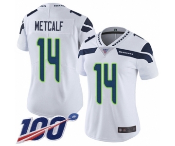 Women's Seattle Seahawks #14 D.K. Metcalf White Vapor Untouchable Limited Player 100th Season Football Jersey