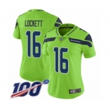 Women's Seattle Seahawks #16 Tyler Lockett Limited Green Rush Vapor Untouchable 100th Season Football Jersey