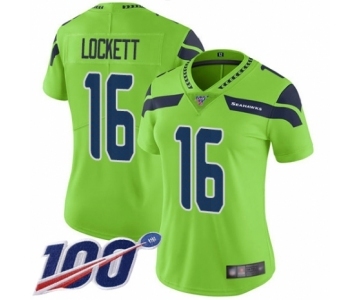 Women's Seattle Seahawks #16 Tyler Lockett Limited Green Rush Vapor Untouchable 100th Season Football Jersey