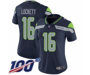 Women's Seattle Seahawks #16 Tyler Lockett Navy Blue Team Color Vapor Untouchable Limited Player 100th Season Football Jersey