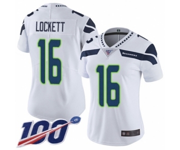 Women's Seattle Seahawks #16 Tyler Lockett White Vapor Untouchable Limited Player 100th Season Football Jersey