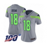 Women's Seattle Seahawks #18 Jaron Brown Limited Silver Inverted Legend 100th Season Football Jersey