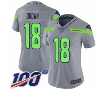 Women's Seattle Seahawks #18 Jaron Brown Limited Silver Inverted Legend 100th Season Football Jersey