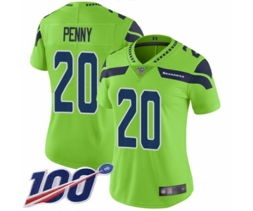 Women's Seattle Seahawks #20 Rashaad Penny Limited Green Rush Vapor Untouchable 100th Season Football Jersey