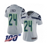 Women's Seattle Seahawks #24 Marshawn Lynch Grey Alternate Vapor Untouchable Limited Player 100th Season Football Jersey