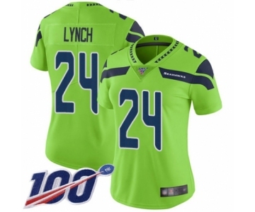 Women's Seattle Seahawks #24 Marshawn Lynch Limited Green Rush Vapor Untouchable 100th Season Football Jersey