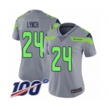 Women's Seattle Seahawks #24 Marshawn Lynch Limited Silver Inverted Legend 100th Season Football Jersey