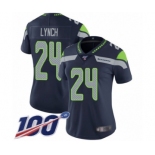 Women's Seattle Seahawks #24 Marshawn Lynch Navy Blue Team Color Vapor Untouchable Limited Player 100th Season Football Jersey