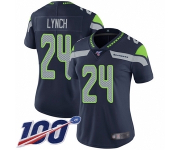 Women's Seattle Seahawks #24 Marshawn Lynch Navy Blue Team Color Vapor Untouchable Limited Player 100th Season Football Jersey