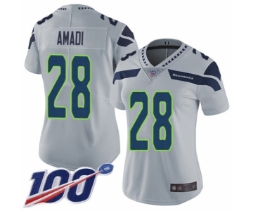 Women's Seattle Seahawks #28 Ugo Amadi Grey Alternate Vapor Untouchable Limited Player 100th Season Football Jersey