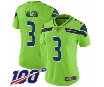 Women's Seattle Seahawks #3 Russell Wilson Limited Green Rush Vapor Untouchable 100th Season Football Jersey