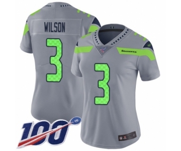 Women's Seattle Seahawks #3 Russell Wilson Limited Silver Inverted Legend 100th Season Football Jersey