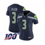 Women's Seattle Seahawks #3 Russell Wilson Navy Blue Team Color Vapor Untouchable Limited Player 100th Season Football Jersey