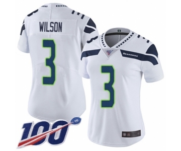 Women's Seattle Seahawks #3 Russell Wilson White Vapor Untouchable Limited Player 100th Season Football Jersey