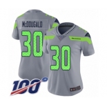 Women's Seattle Seahawks #30 Bradley McDougald Limited Silver Inverted Legend 100th Season Football Jersey