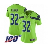 Women's Seattle Seahawks #32 Chris Carson Limited Green Rush Vapor Untouchable 100th Season Football Jersey