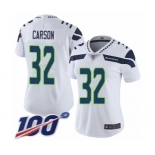 Women's Seattle Seahawks #32 Chris Carson White Vapor Untouchable Limited Player 100th Season Football Jersey