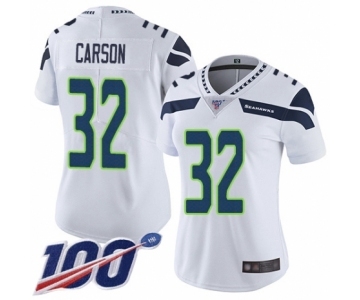 Women's Seattle Seahawks #32 Chris Carson White Vapor Untouchable Limited Player 100th Season Football Jersey