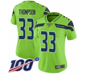 Women's Seattle Seahawks #33 Tedric Thompson Limited Green Rush Vapor Untouchable 100th Season Football Jersey