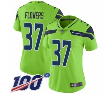 Women's Seattle Seahawks #37 Tre Flowers Limited Green Rush Vapor Untouchable 100th Season Football Jersey