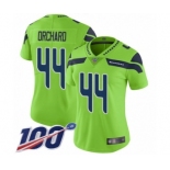 Women's Seattle Seahawks #44 Nate Orchard Limited Green Rush Vapor Untouchable 100th Season Football Jersey