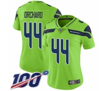 Women's Seattle Seahawks #44 Nate Orchard Limited Green Rush Vapor Untouchable 100th Season Football Jersey