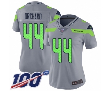 Women's Seattle Seahawks #44 Nate Orchard Limited Silver Inverted Legend 100th Season Football Jersey